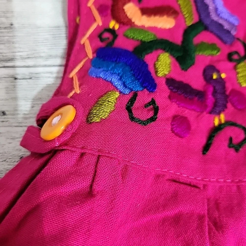 Girls / Kids Fuchsia‎ Pink Embroidered Sleeveless Button Up Dress EUC